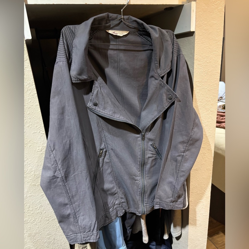 Hollister Charcoal Gray Lightweight Moto Jacket Women’s Size L